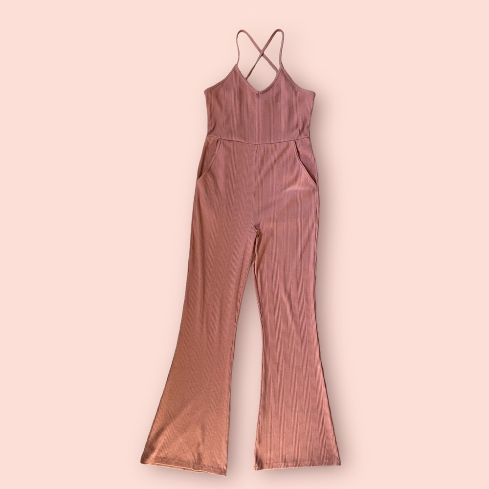 NWT Aerie Kick-It Orange Ribbed Flare Jumpsuit